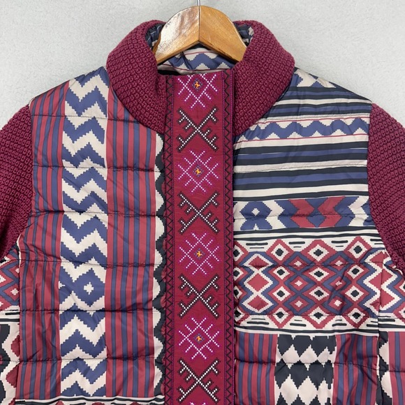 Desigual Pakaian Jadi Wanita Jacket Womens 42 Puffer Red Bright Knit Embroidered - Picture 2 of 8